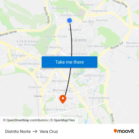 Distrito Norte to Vera Cruz map
