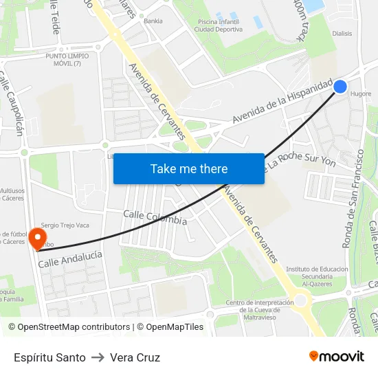 Espíritu Santo to Vera Cruz map