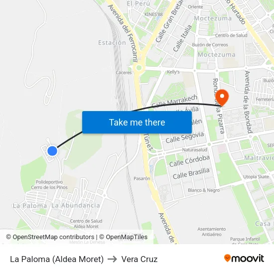 La Paloma (Aldea Moret) to Vera Cruz map