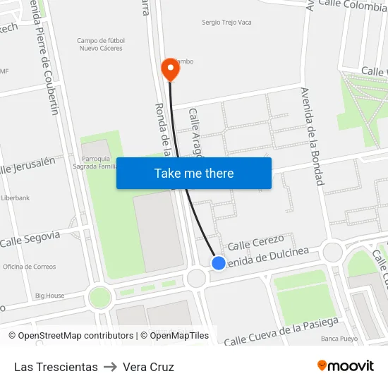 Las Trescientas to Vera Cruz map
