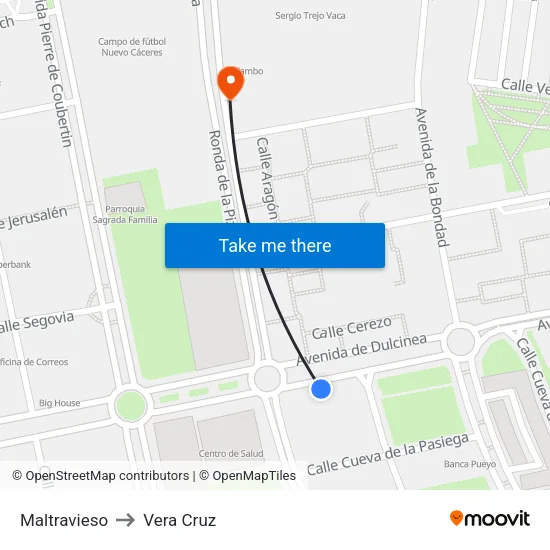 Maltravieso to Vera Cruz map