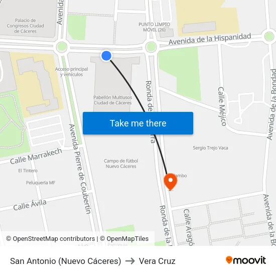San Antonio (Nuevo Cáceres) to Vera Cruz map
