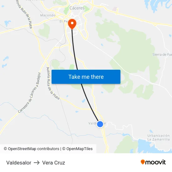 Valdesalor to Vera Cruz map