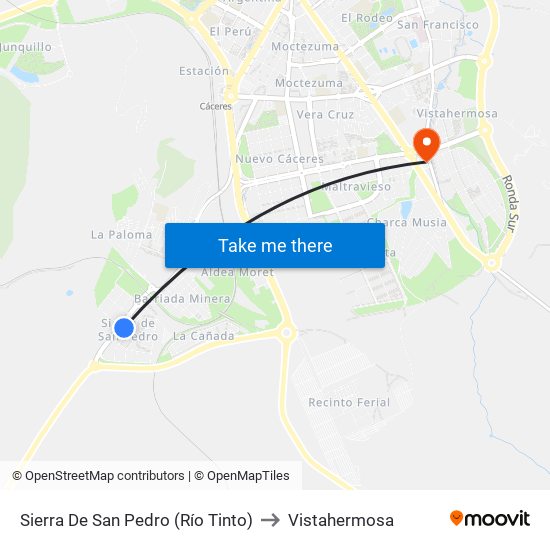 Sierra De San Pedro (Río Tinto) to Vistahermosa map
