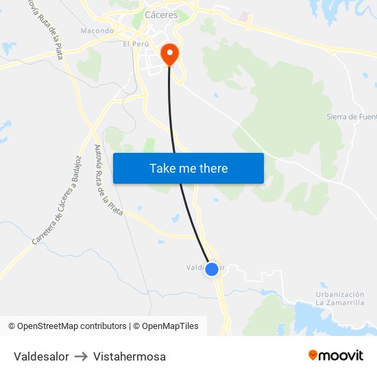 Valdesalor to Vistahermosa map