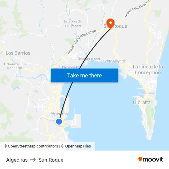 Algeciras to San Roque map
