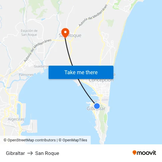 Gibraltar to San Roque map