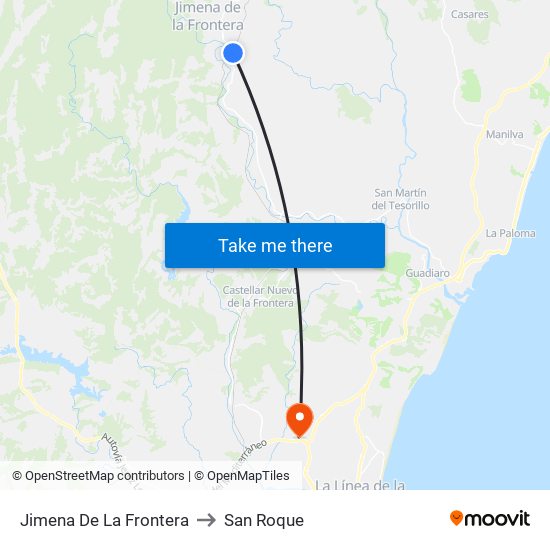 Jimena De La Frontera to San Roque map