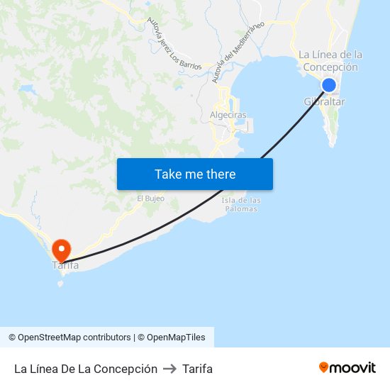 La Línea De La Concepción to Tarifa map