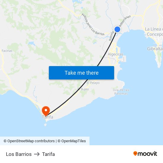 Los Barrios to Tarifa map