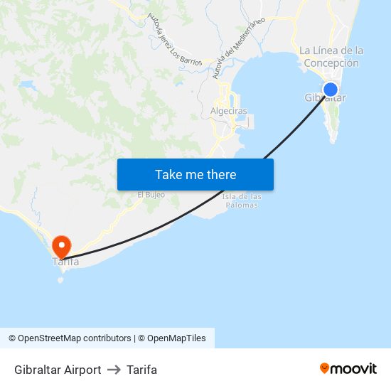 Gibraltar Airport to Tarifa map