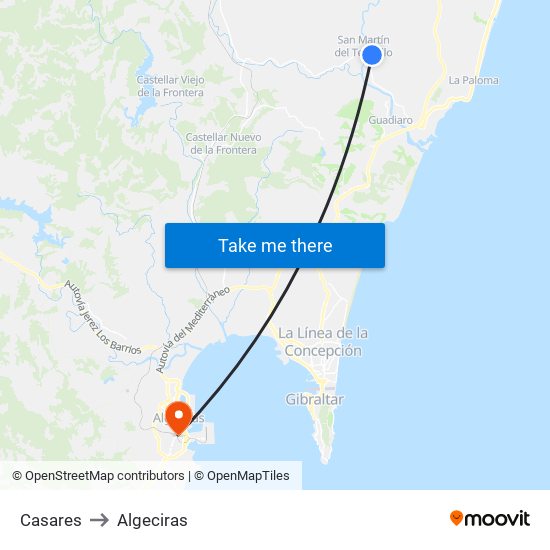 Casares to Algeciras map