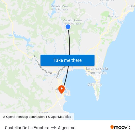 Castellar De La Frontera to Algeciras map