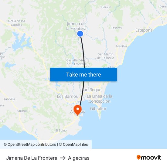 Jimena De La Frontera to Algeciras map