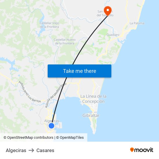 Algeciras to Casares map