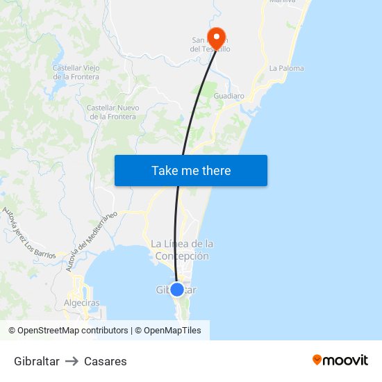 Gibraltar to Casares map