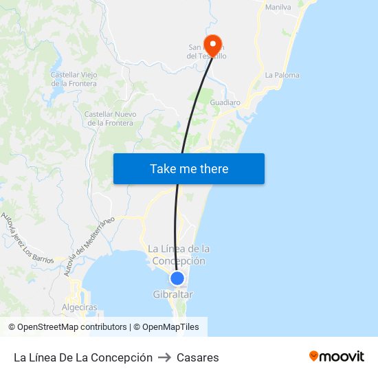 La Línea De La Concepción to Casares map
