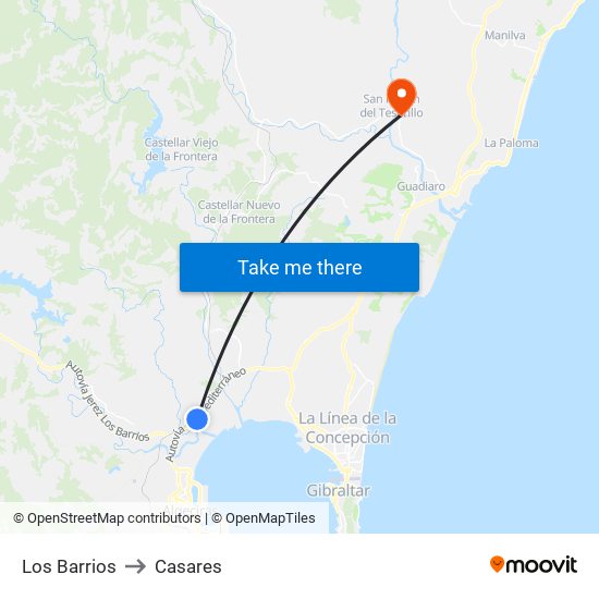 Los Barrios to Casares map