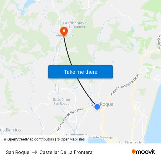 San Roque to Castellar De La Frontera map