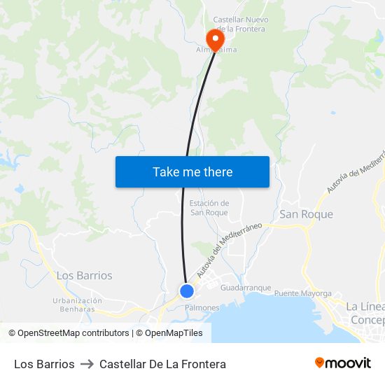 Los Barrios to Castellar De La Frontera map