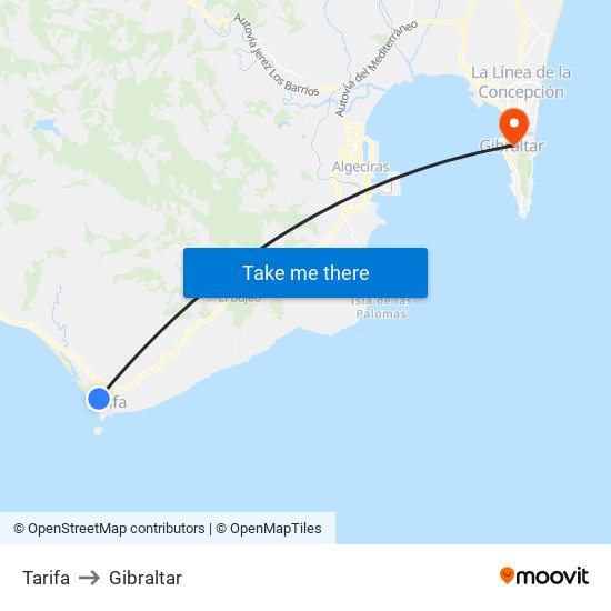 Tarifa to Gibraltar map