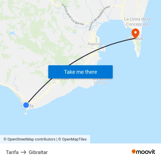 Tarifa to Gibraltar map
