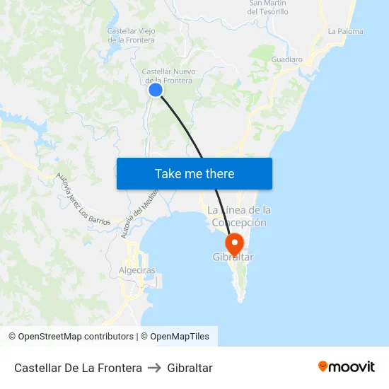 Castellar De La Frontera to Gibraltar map