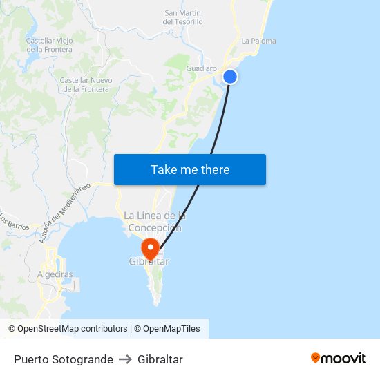 Puerto Sotogrande to Gibraltar map