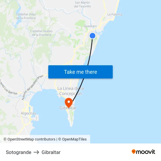 Sotogrande to Gibraltar map