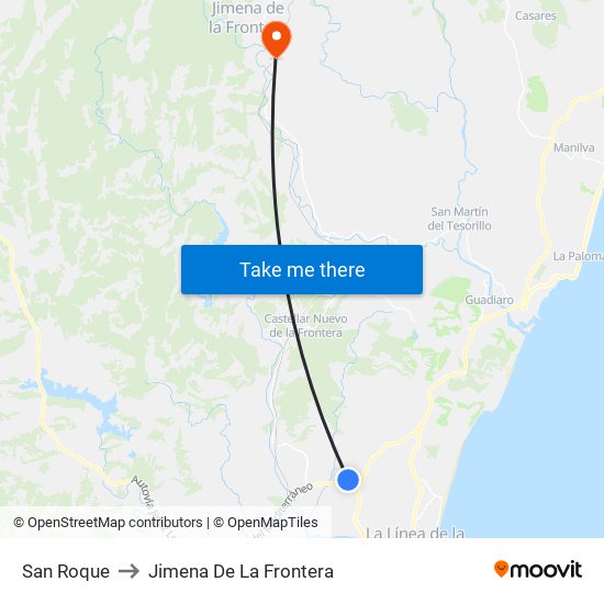 San Roque to Jimena De La Frontera map
