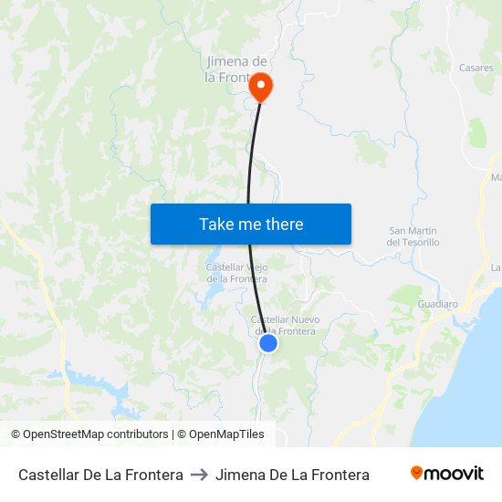 Castellar De La Frontera to Jimena De La Frontera map