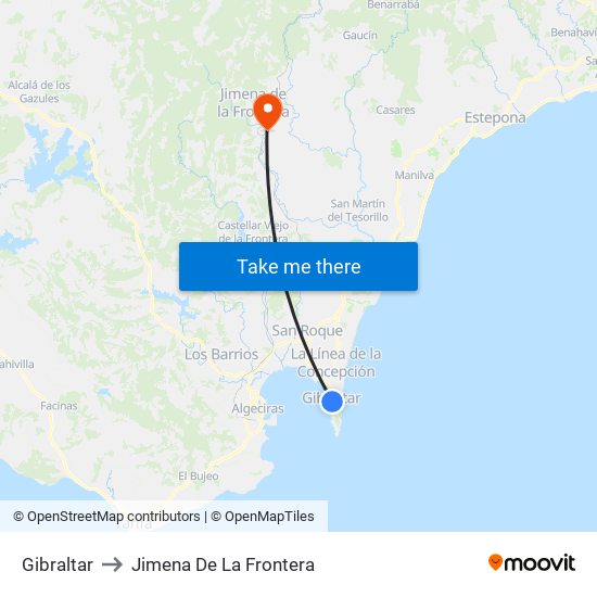 Gibraltar to Jimena De La Frontera map