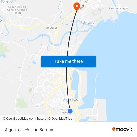Algeciras to Los Barrios map