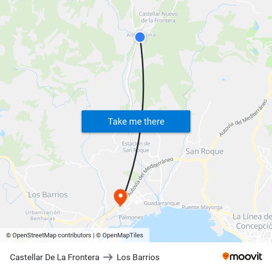 Castellar De La Frontera to Los Barrios map