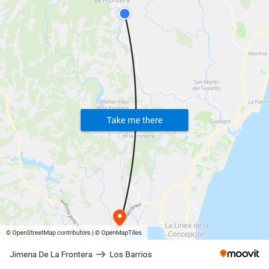 Jimena De La Frontera to Los Barrios map