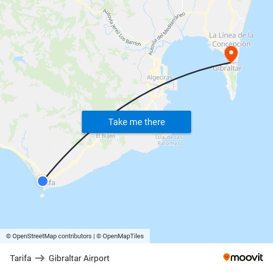 Tarifa to Gibraltar Airport map