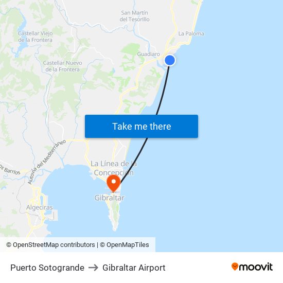 Puerto Sotogrande to Gibraltar Airport map