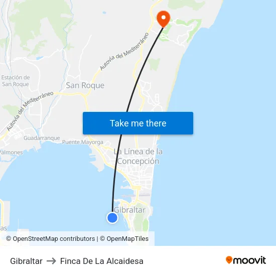 Gibraltar to Finca De La Alcaidesa map
