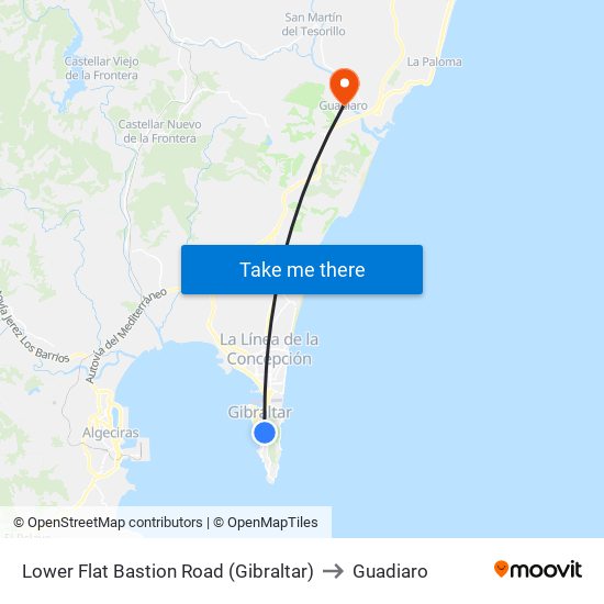 Lower Flat Bastion Road (Gibraltar) to Guadiaro map