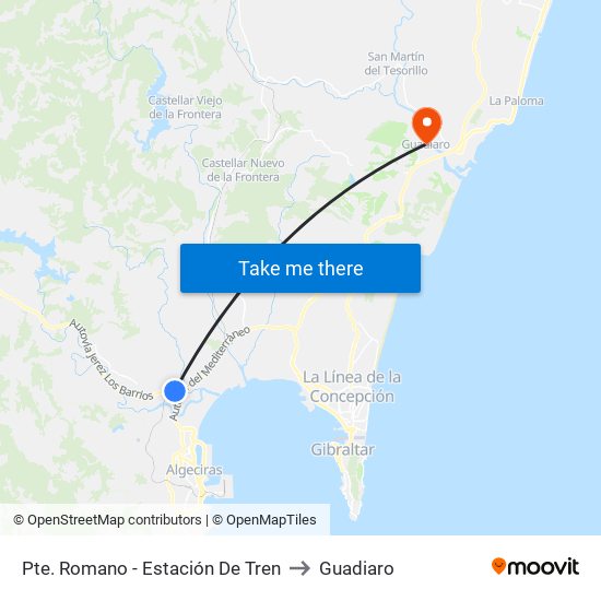 Pte. Romano - Estación De Tren to Guadiaro map