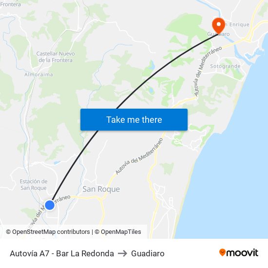 Autovía A7 - Bar La Redonda to Guadiaro map