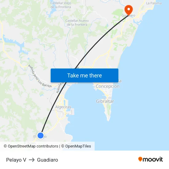 Pelayo V to Guadiaro map