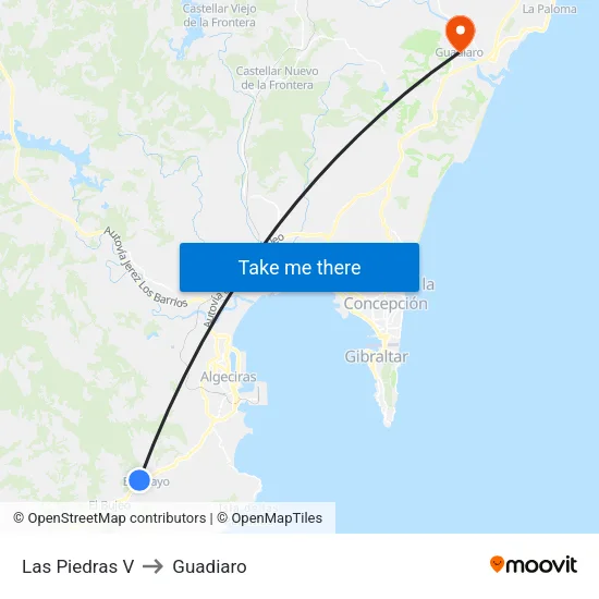 Las Piedras V to Guadiaro map