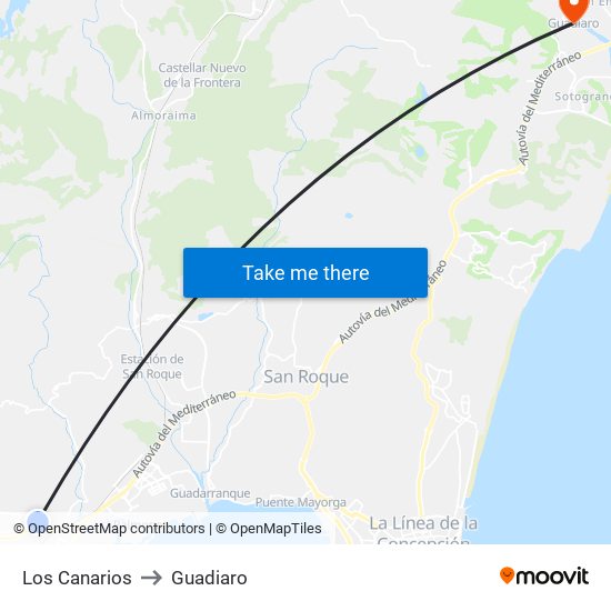 Los Canarios to Guadiaro map