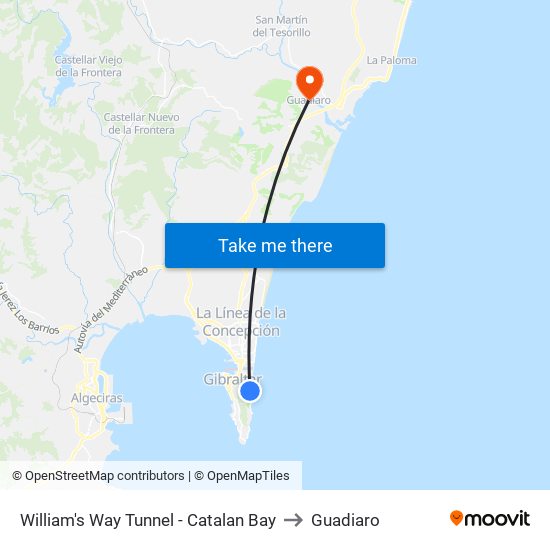 William's Way Tunnel - Catalan Bay to Guadiaro map