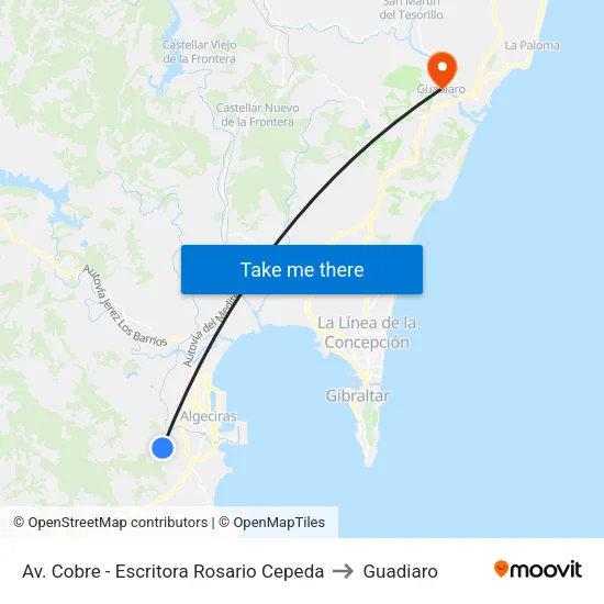 Av. Cobre - Escritora Rosario Cepeda to Guadiaro map