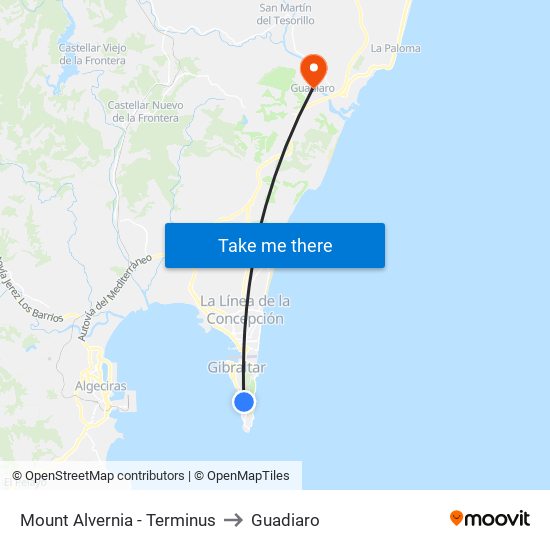 Mount Alvernia - Terminus to Guadiaro map