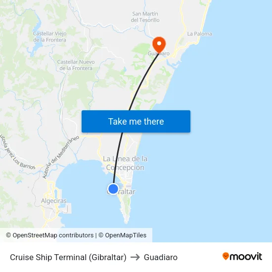 Cruise Ship Terminal (Gibraltar) to Guadiaro map
