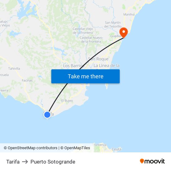 Tarifa to Puerto Sotogrande map