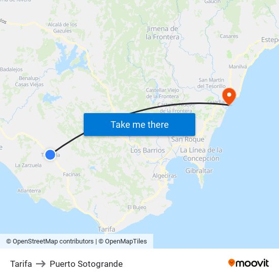 Tarifa to Puerto Sotogrande map
